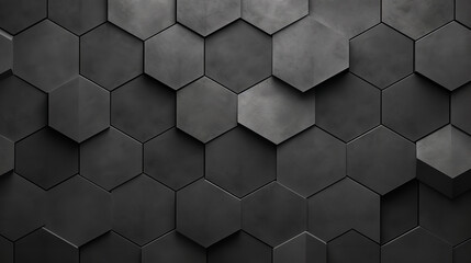 
Abstract seamless dark black gray grey anthracite concrete cement stone tile wall made of hexagonal geometric hexagon print texture background banner panorama - obrazy, fototapety, plakaty