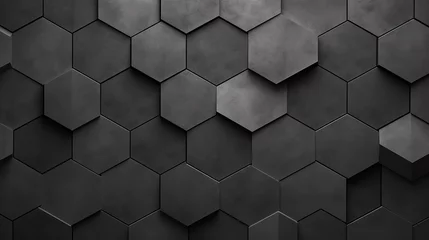 Foto op Aluminium  Abstract seamless dark black gray grey anthracite concrete cement stone tile wall made of hexagonal geometric hexagon print texture background banner panorama © Nate