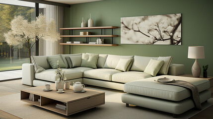 sage green and white interior home design
