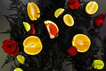 Slices of various citrus fruits.