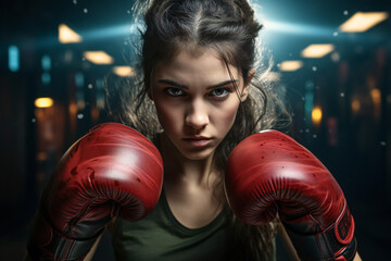 young female boxer in action,ai generated