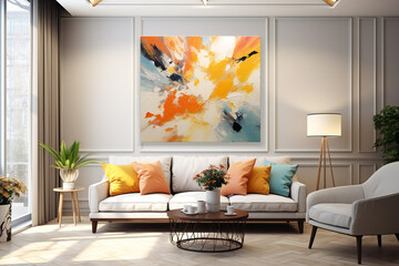 modern living room with an abstract paint on the wall,ai generated