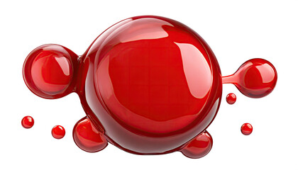 red blood drops, splashes, or sprays; ink, ketchup, paint, or oil droplets; red and reflective top and side view ketchup. Isolated on a transparent background. PNG cutout or clipping	
