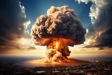 A nuclear ballistic missile explodes,ai generated - obrazy, fototapety, plakaty