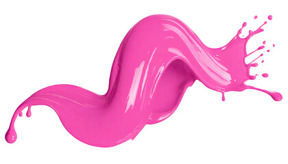 pink paint splashes, falling or melting with drops and droplets, side and top view. Isolated on a transparent background. PNG cutout or clipping path. - obrazy, fototapety, plakaty
