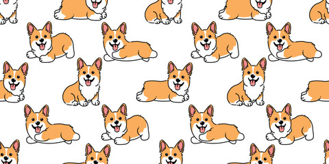 Cute corgi dog cartoon seamless pattern, vector illustration