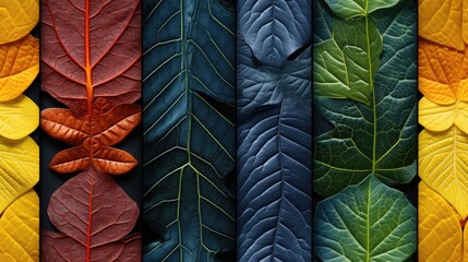  a group of different colored leaves with different colors of leaves in the middle of each of the leaves is the same color as the rest of the leaves.  generative ai