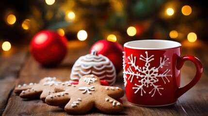 Obraz na płótnie Canvas Gingerbread cookie and hot chocolate for Christmas