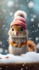 Cute Squirrel in Winter Snow