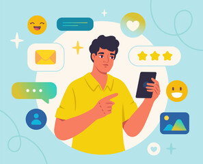 Feedback in social media vector concept