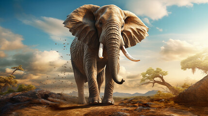 elephant in the savannah desert desktop wallpaper