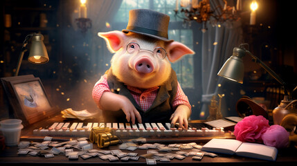 funny pig in a party desktop wallpaper