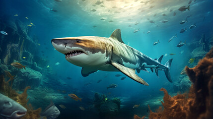 Fototapeta premium shark in the sea desktop wallpaper