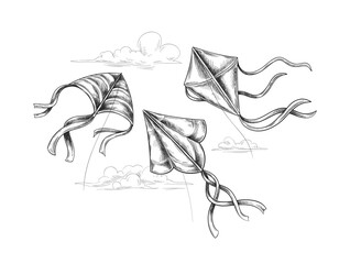 Fly kite in sky vector concept