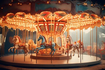 A vintage carousel spinning in a whirl of colorful nostalgia.