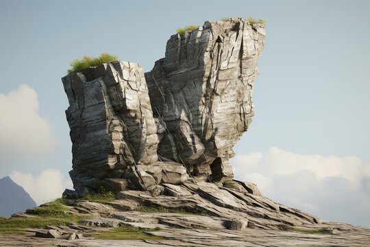 3D scanned rock on cliff. Generative AI