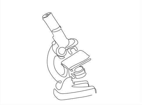 recommend clip art: Continuous one line drawing of microscope laboratory. Microscope line art vector illustration. Research and science , microbiology concept. Editable stroke.