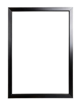 modern black steel frame, black thin  empty picture frame , isolated on a transparent background. PNG, cutout, or clipping path.	
