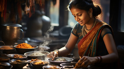 A traditional Indian woman preparing mouthwatering sesame and jaggery sweets, a delicacy for Makar Sankranti