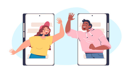 Greeting friends on smartphone vector concept