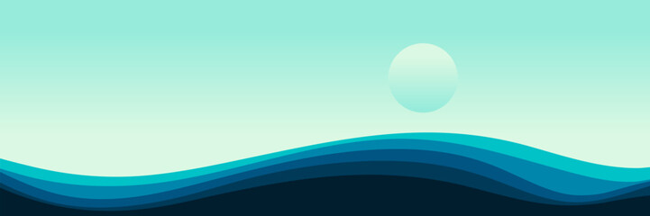 landscape blue sea horizon wavy line pattern vector design illustration good for wallpaper, backdrop, background, web banner, and design template