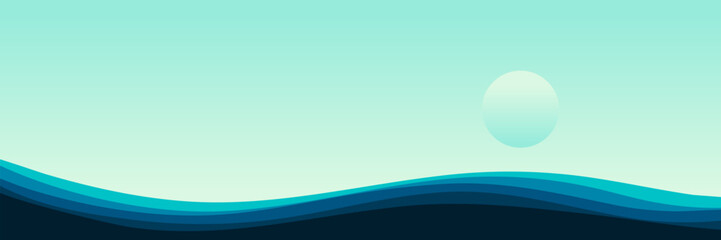 landscape blue sea horizon wavy line pattern vector design illustration good for wallpaper, backdrop, background, web banner, and design template