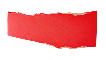 blank ripped red torn cardboard piece, copy space for text , isolated on a transparent background. PNG, cutout, or clipping path	
