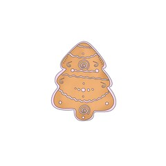 Gingerbread - Christmas sticker, gingerbread christmas tree. Happy New Year Decoration. Merry Christmas Holiday. New Year and Xmas Celebration.