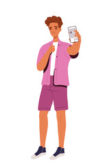 Happy person with smartphone vector