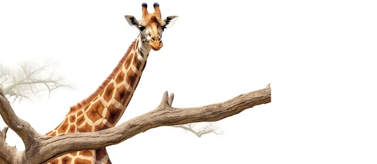 Poster Cute giraffe with trees background © akhmad