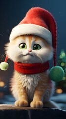 Adorable Cat in Christmas Attire Portrait Illustration