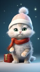 Adorable Cat in Christmas Attire Portrait Illustration