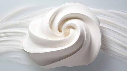  a close up of a white cream swirl on a gray background with a blurry image of the top part of the cream.  generative ai