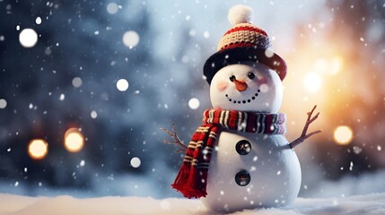 Naklejka na ściany i meble Intricate Detailed Adorable Christmas Snowman - Photorealistic Digital Art with Winter Backlighting
