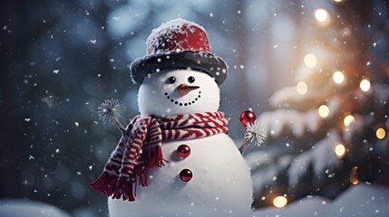 Intricate Detailed Adorable Christmas Snowman - Photorealistic Digital Art with Winter Backlighting