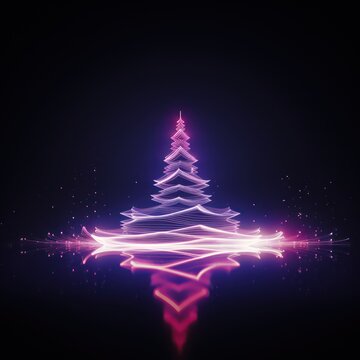 Abstract neon Christmas tree on the dark background