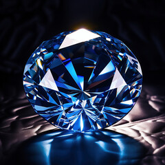 Blue diamond on black background, 3d render. Jewelry background