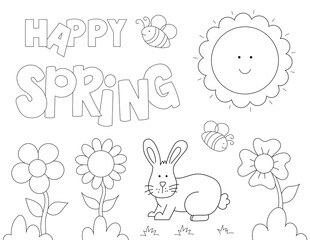 happy spring coloring page. you can print it on standard 8.5x11 inch paper
