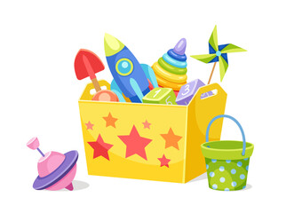 Box with toys for kids vector