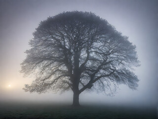 Fototapeta na wymiar Mystical Tree Enshrouded in Fog. generative AI