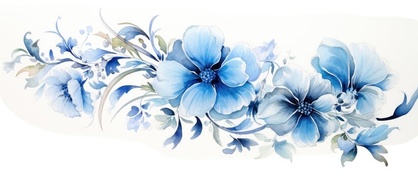Closeup image of a floral design titled Blue Flower Triplets created with a combination of watercolor and acrylic paints on Canson watercolor sheets This artwork is ideal for generating ins