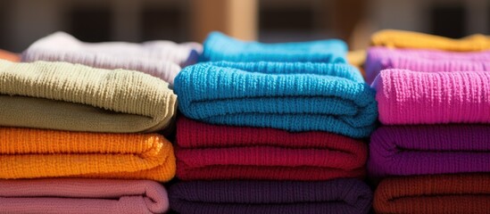 Tunisian cotton towels in outdoor market with multiple colors and traditional style