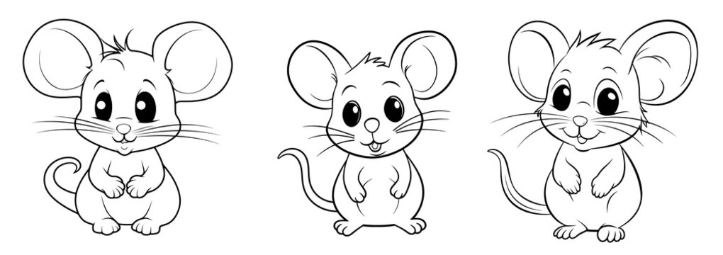 Cute mouse, simple thick lines kids and preschool children cartoon coloring book pages. Generative AI