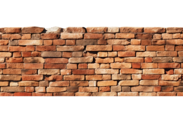red brick wall and fence, isolated on a transparent background. PNG, cutout, or clipping path.	
