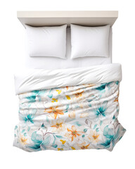 modern double bed on an isolated white background. Furniture for the modern interior has a minimalist design. Eco leather. Top view, PNG, cutout, or clipping path.	
