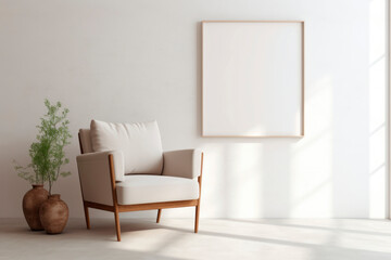 armchair in a room, interior mockup, living room mock-up, modern beige room mock up, empty wall mock-up, blank wall mockup, cosy chair mockup