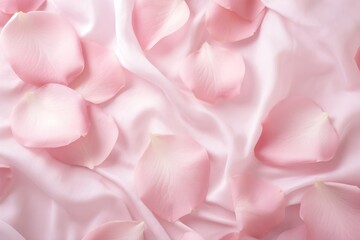 pink satin, silk fabric with rose petals texture background
