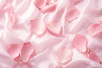 pink satin, silk fabric with rose petals texture background