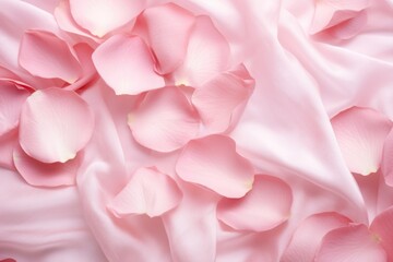 pink satin, silk fabric with rose petals texture background