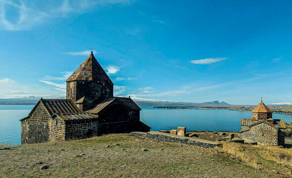 church in the mountains on lake sevan